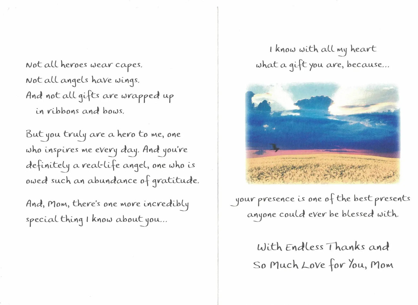 Greeting card For You Mom a Note Filled With Love, white tri-fold 5x7 with landscape image on Tampa Home & Garden Store