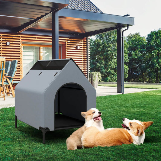 Outdoor Elevated Pet House Ventilated Windows gray exterior DirectDeals dog house for outdoors on Tampa Home & Garden Store