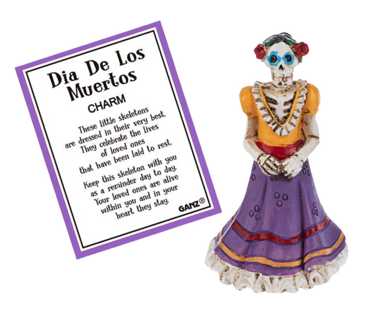 Sugar Skull Pocket Charm The Country Christmas Loft with purple dress and blue skull card on Tampa Home & Garden Store