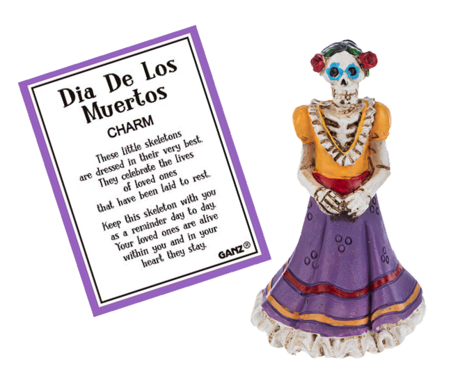 Sugar Skull Pocket Charm The Country Christmas Loft with purple dress and blue skull card on Tampa Home & Garden Store