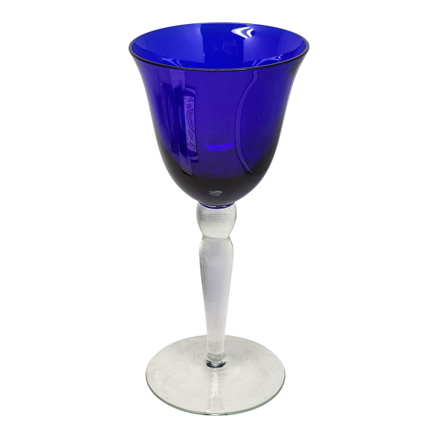 Elegant cobalt blue wine goblet with clear stem for fine dining on Tampa Home & Garden Store