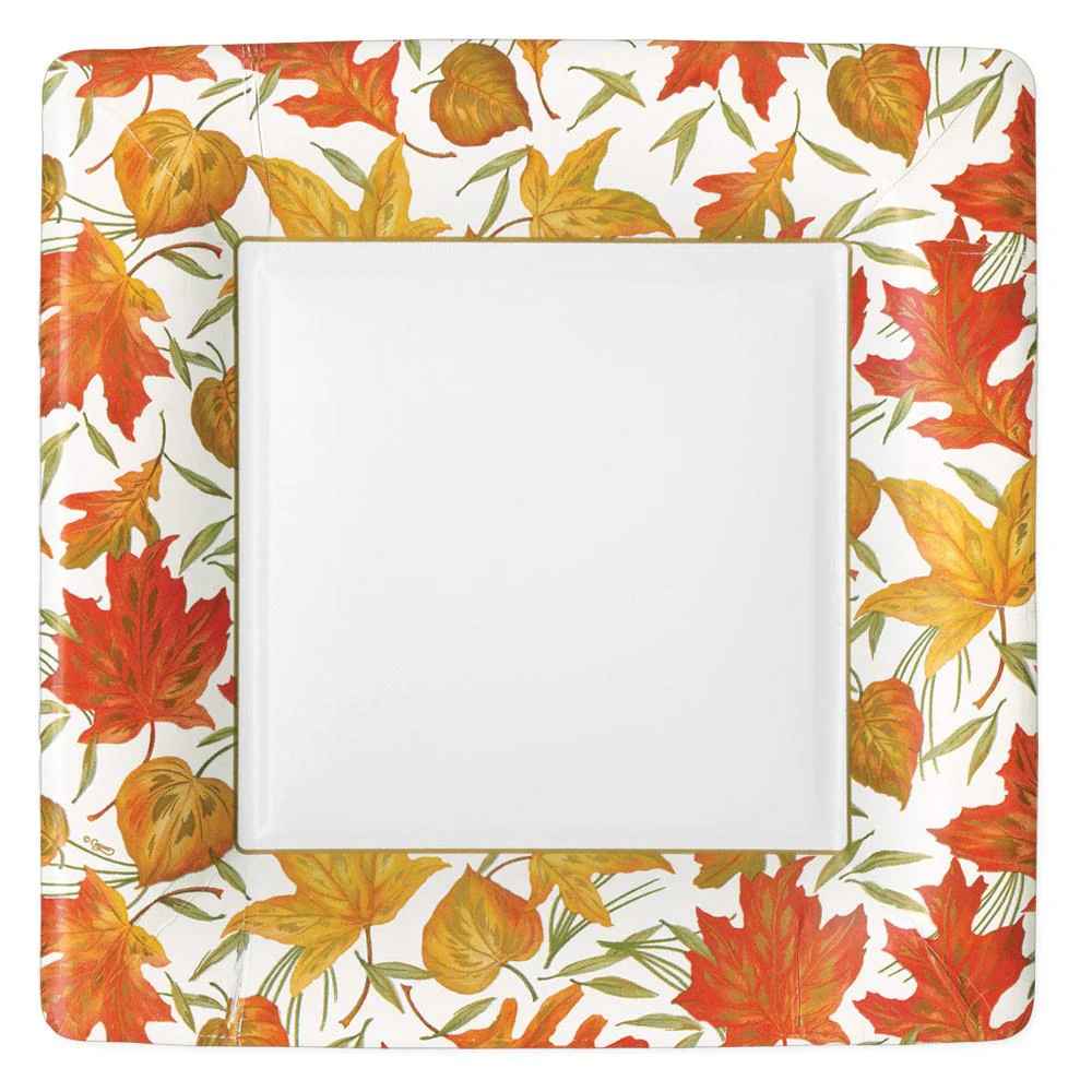 Caspari Woodland Leaves Ivory dinner plates with autumn leaf border on Tampa Home & Garden Store