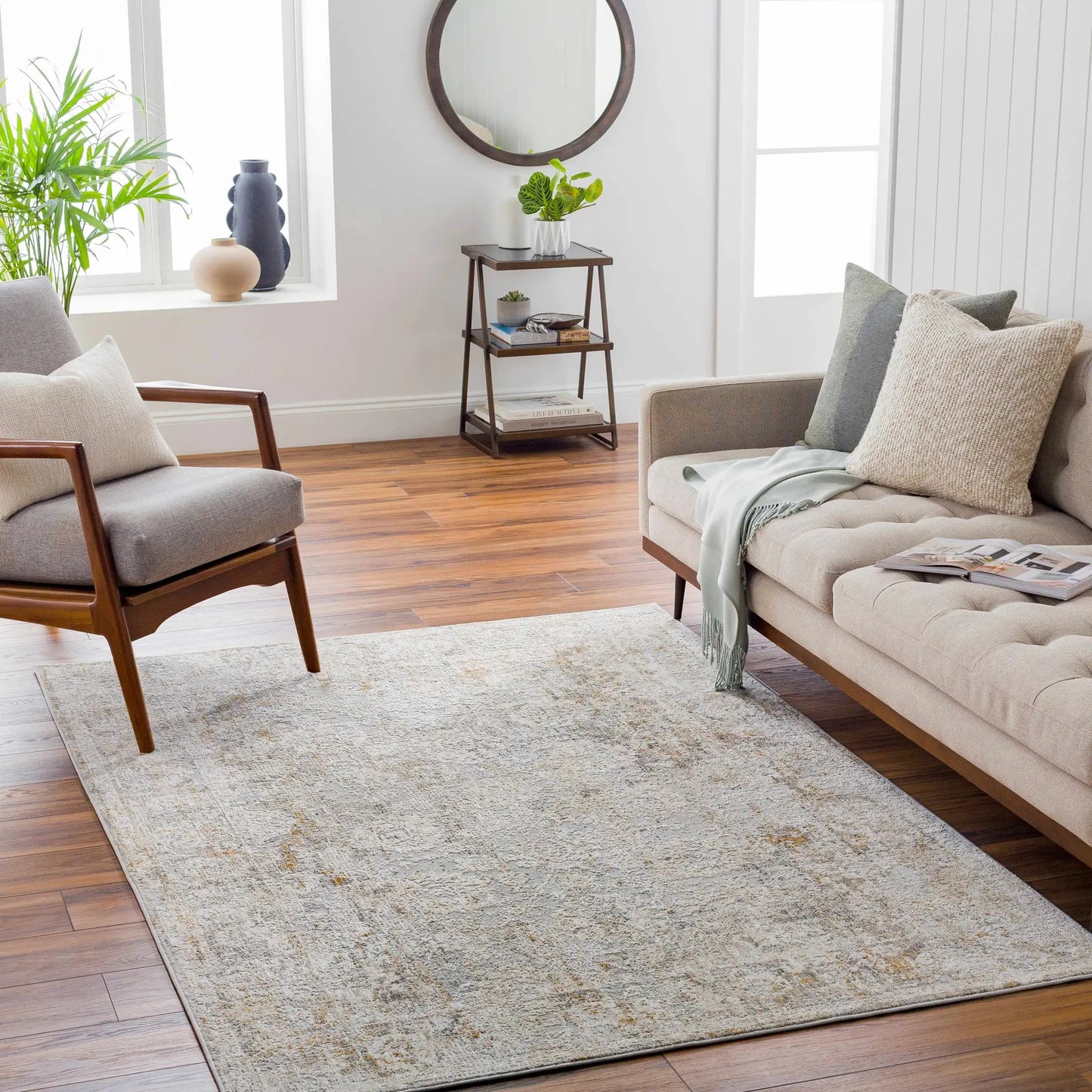 Pyote Textured Luxe Area Rug gray polyester Boutique Rugs in modern living room on Tampa Home & Garden Store