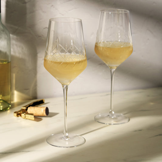 Admiral Etched Crystal Wine Glasses Set of Two