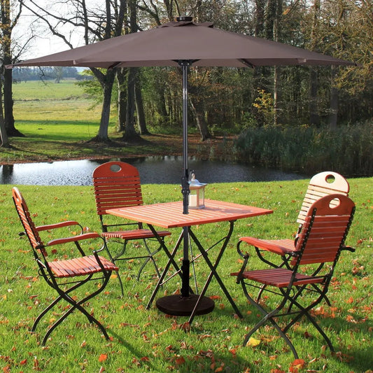 9FT Patio Solar Umbrella LED Patio Market Steel Tilt W/ Crank Outdoor New-Tan - Tampa Home & Garden Store