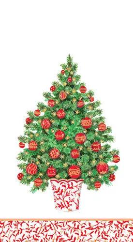 Decorated Tree Guest Towel linen Christmas tree with red ornaments in a red-patterned pot on Tampa Home & Garden Store