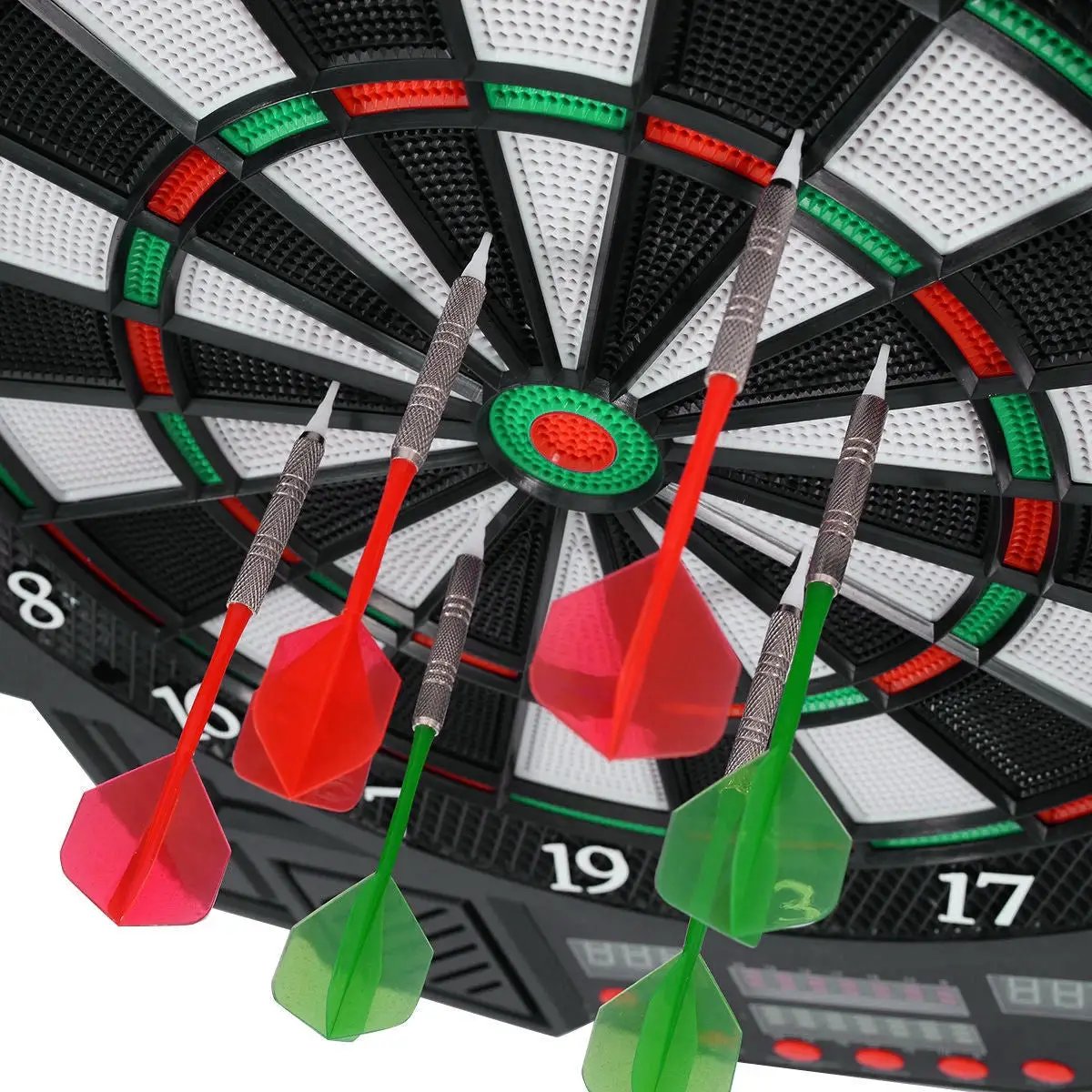 Electronic Dartboard Set LCD Display DirectDeals; red and green darts on a board on Tampa Home & Garden Store