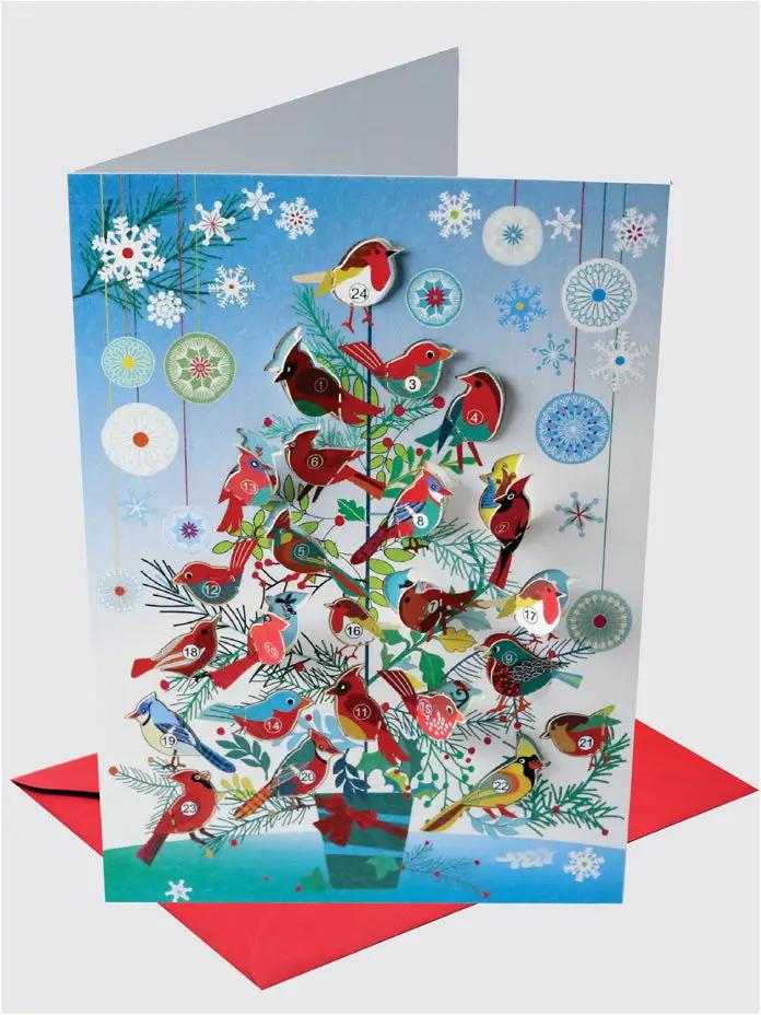 Bird Advent Calendar with Envelope Card, colorful multi-bird Christmas tree design on Tampa Home & Garden Store