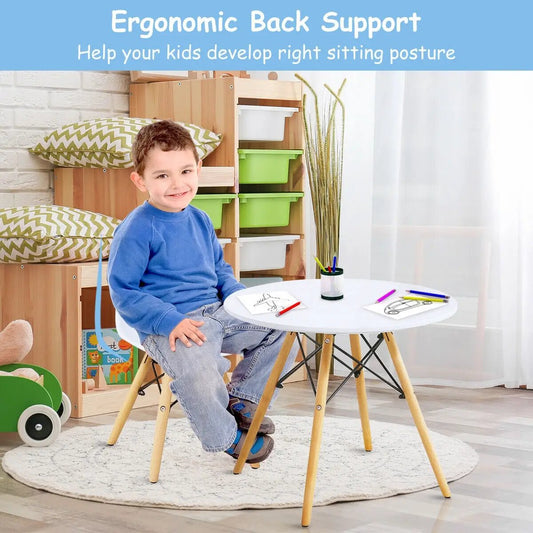 Kid's Modern Dining Table Set with Armless Chairs white round table with natural wood legs on Tampa Home & Garden Store