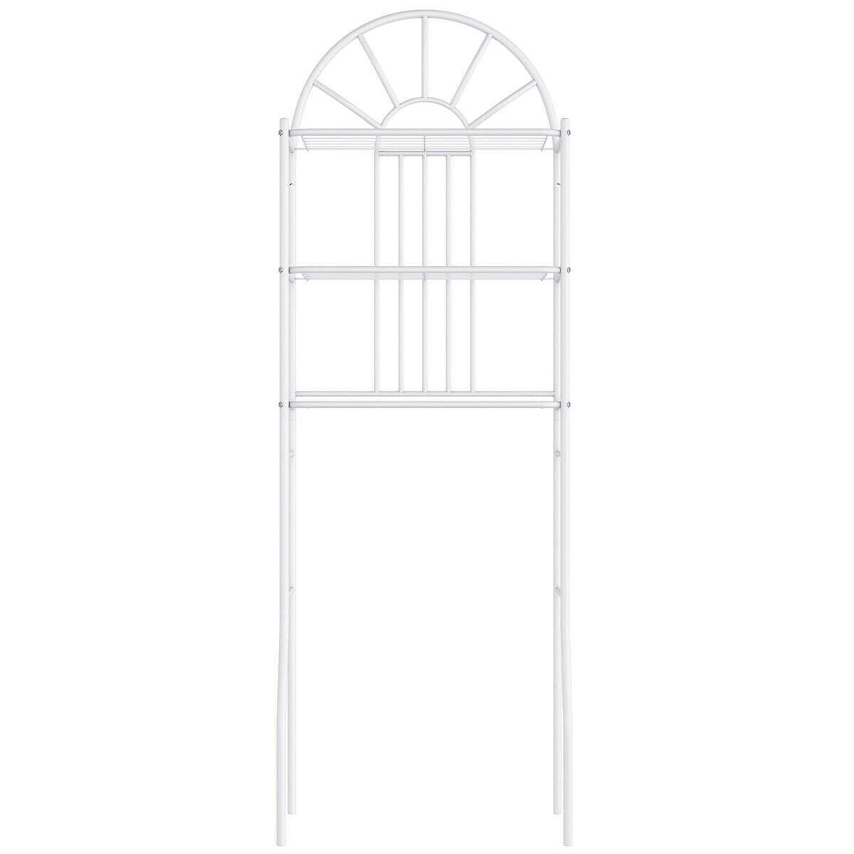 Three Tier Over-the-Toilet Bathroom Rack in white metal with arch top and three shelves on Tampa Home & Garden Store