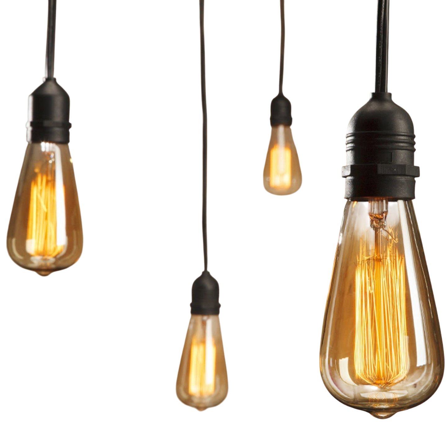 Edison bulb string lights 4-pack with warm amber glass bulbs and black sockets on Tampa Home & Garden Store