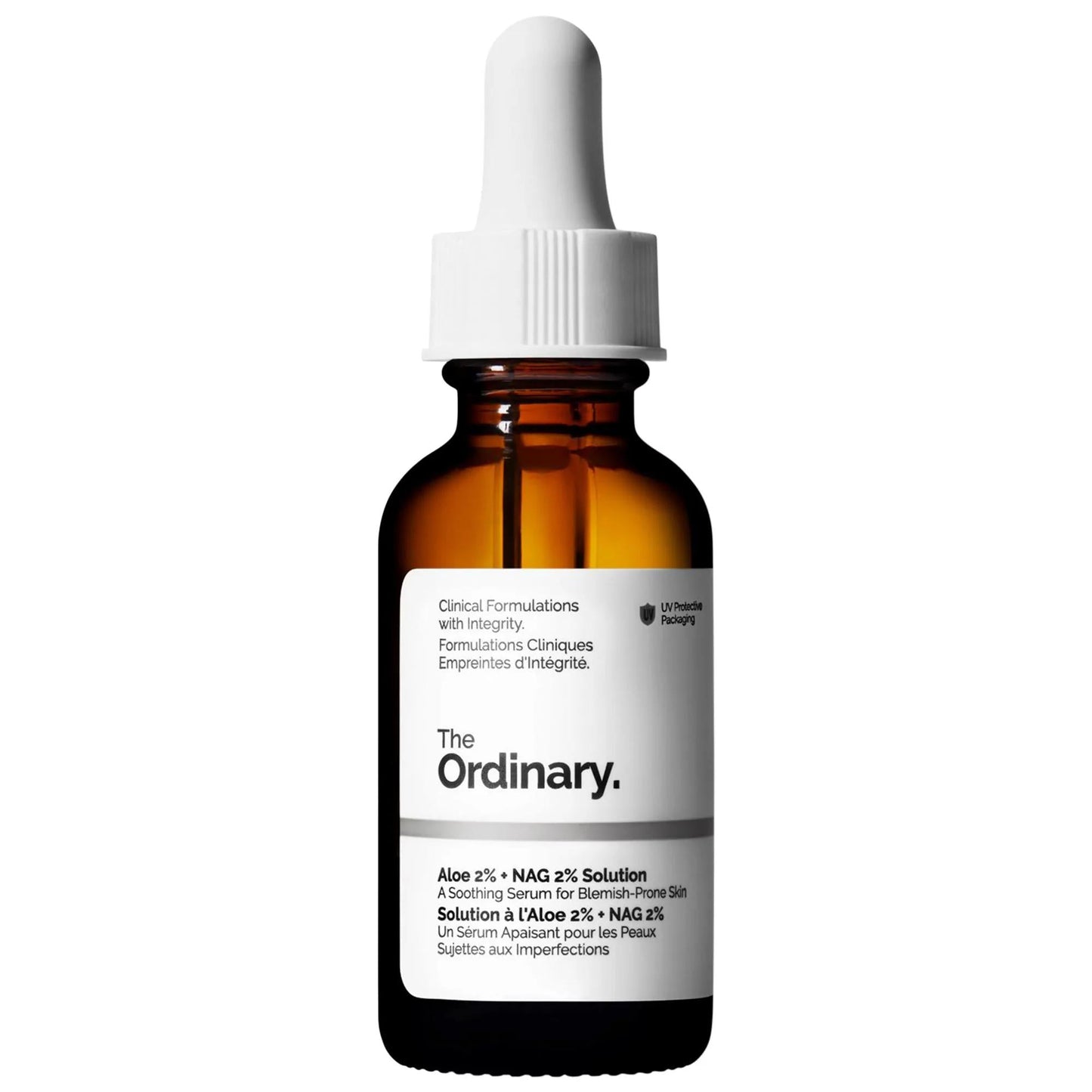 The Ordinary Aloe 2% + NAG 2% Solution serum bottle with white dropper cap on amber glass on Tampa Home & Garden Store
