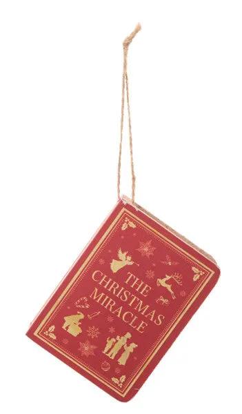 Book-shaped red ornament with gold The Christmas Miracle by The Country Christmas Loft on Tampa Home & Garden Store