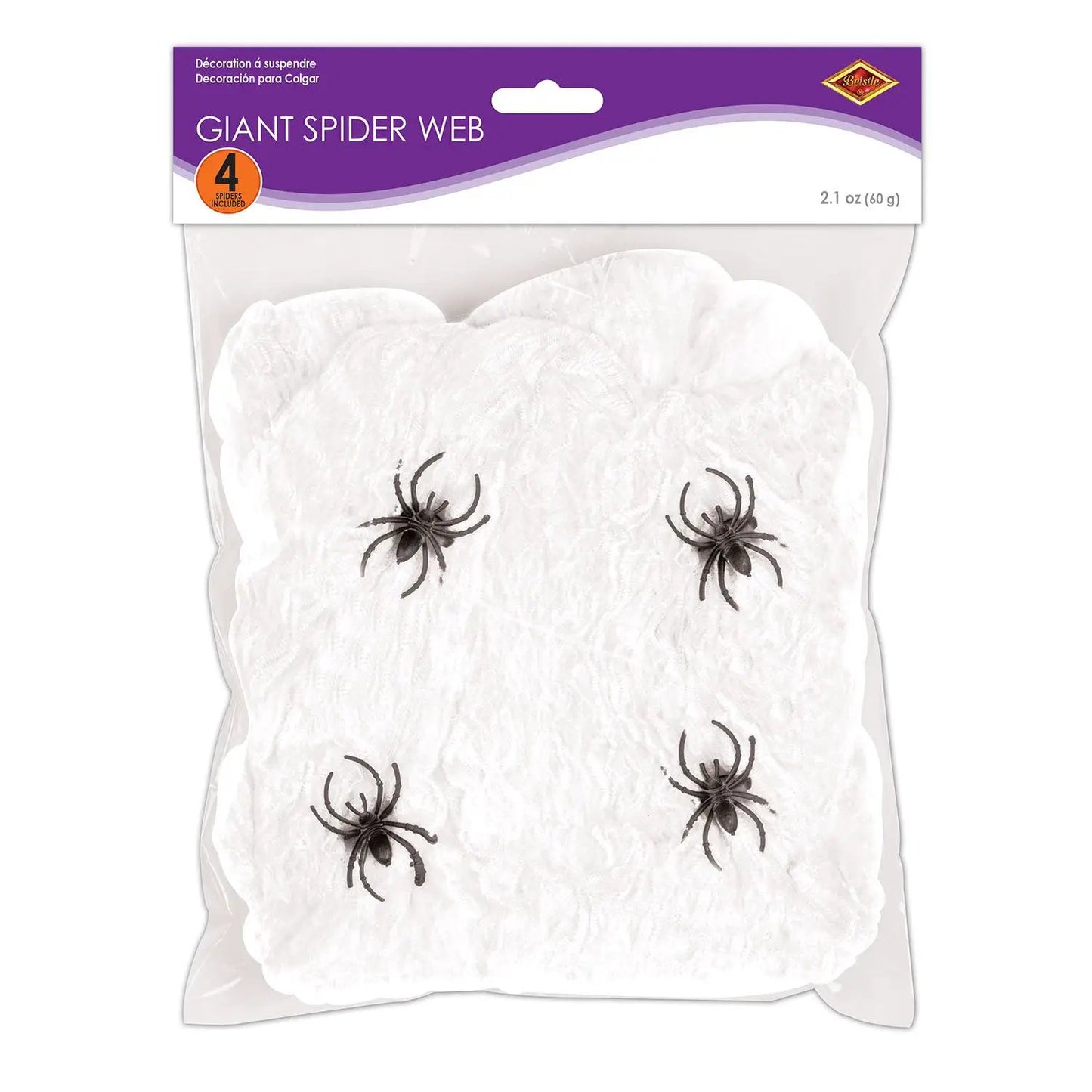 Beistle Giant Spider Web decoration, white cobweb sheets with 4 black spiders included on Tampa Home & Garden Store