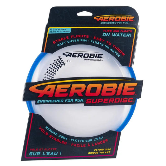 Aerobie Super Disc for Long Flights white disc with blue edge in packaging on Tampa Home & Garden Store
