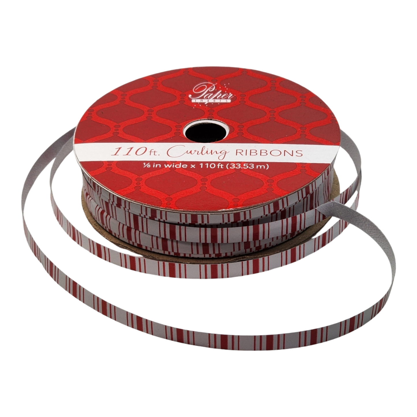 Ruban frisé de 3 mm (1/8 pouce) - 33,5 m (110 pieds) - Rayures en forme de canne à sucre