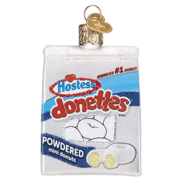 Hostess Donettes glass ornament powdered donuts packaging by The Country Christmas Loft on Tampa Home & Garden Store