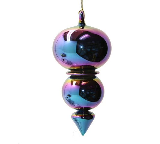 Chromatic Egyptian Glass Torus Spire Ornament iridescent purple pink blue glass with hanging cap on Tampa Home & Garden Store