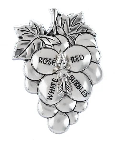Wine Decider Charm silver-tone grape cluster with leaf accents ROSE RED WHITE BUBBLES on Tampa Home & Garden Store