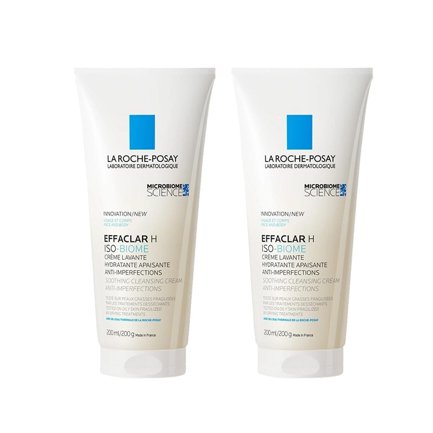 La Roche-Posay Effaclar H Iso-Biome cleansing cream duo, 2 tubes with blue logo 200 ml each on Tampa Home & Garden Store