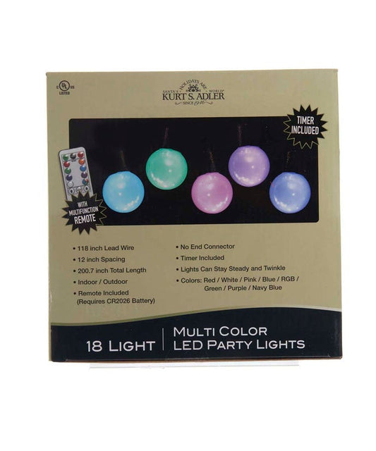 18-light pastel party LED string lights with remote timer by The Country Christmas Loft colorful bulbs on Tampa Home & Garden Store