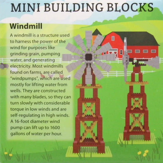 Mini Building Blocks Farm Series Windmill red windmill towers with grey blades on backdrop on Tampa Home & Garden Store