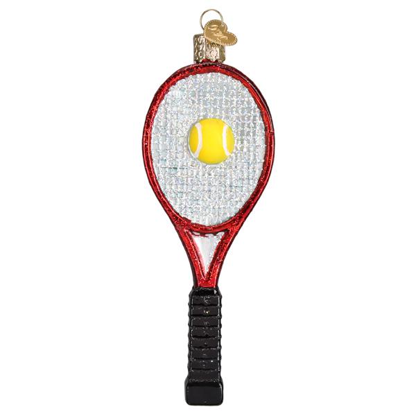 Ornement de raquette de tennis rouge de Noël du Vieux Monde