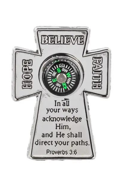 He Will Direct Your Path Compass Charm, silver cross with compass and Proverbs 3:6 on Tampa Home & Garden Store