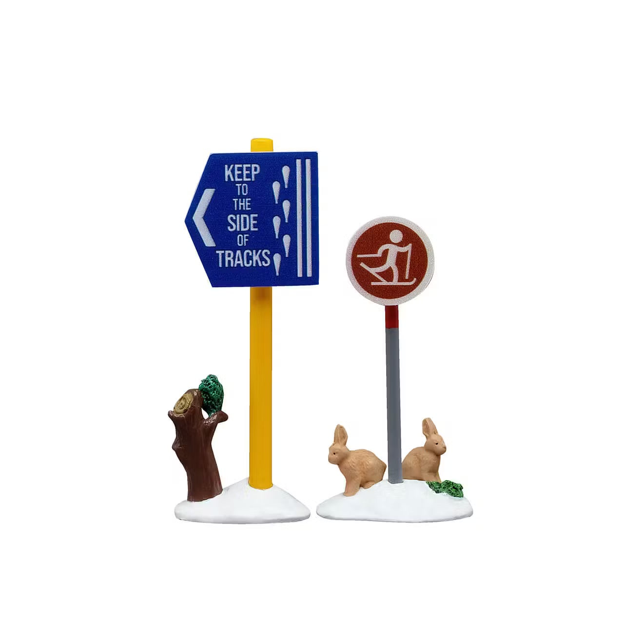 Cross Country Ski Sign Set of 2 for Village blue dir. sign and red skier sign on snow bases on Tampa Home & Garden Store