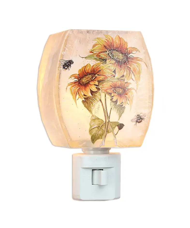 Sunflower Night Light with frosted glass shade and white base Style A on Tampa Home & Garden Store