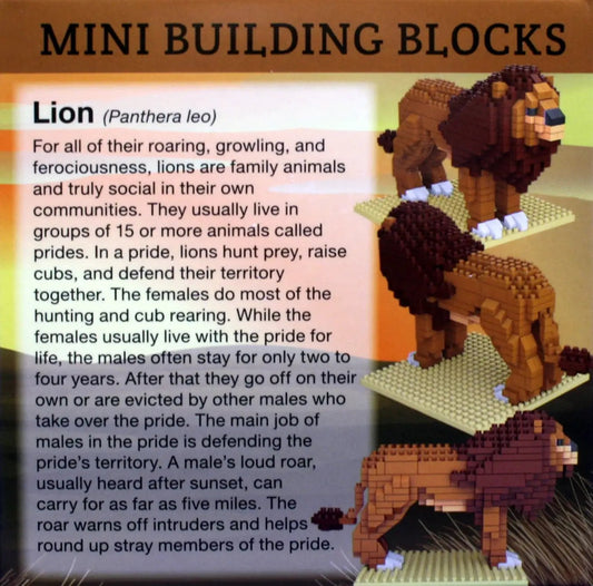 Mini Building Blocks Lion Final Project Kit brown brick lion model on beige base toy on Tampa Home & Garden Store