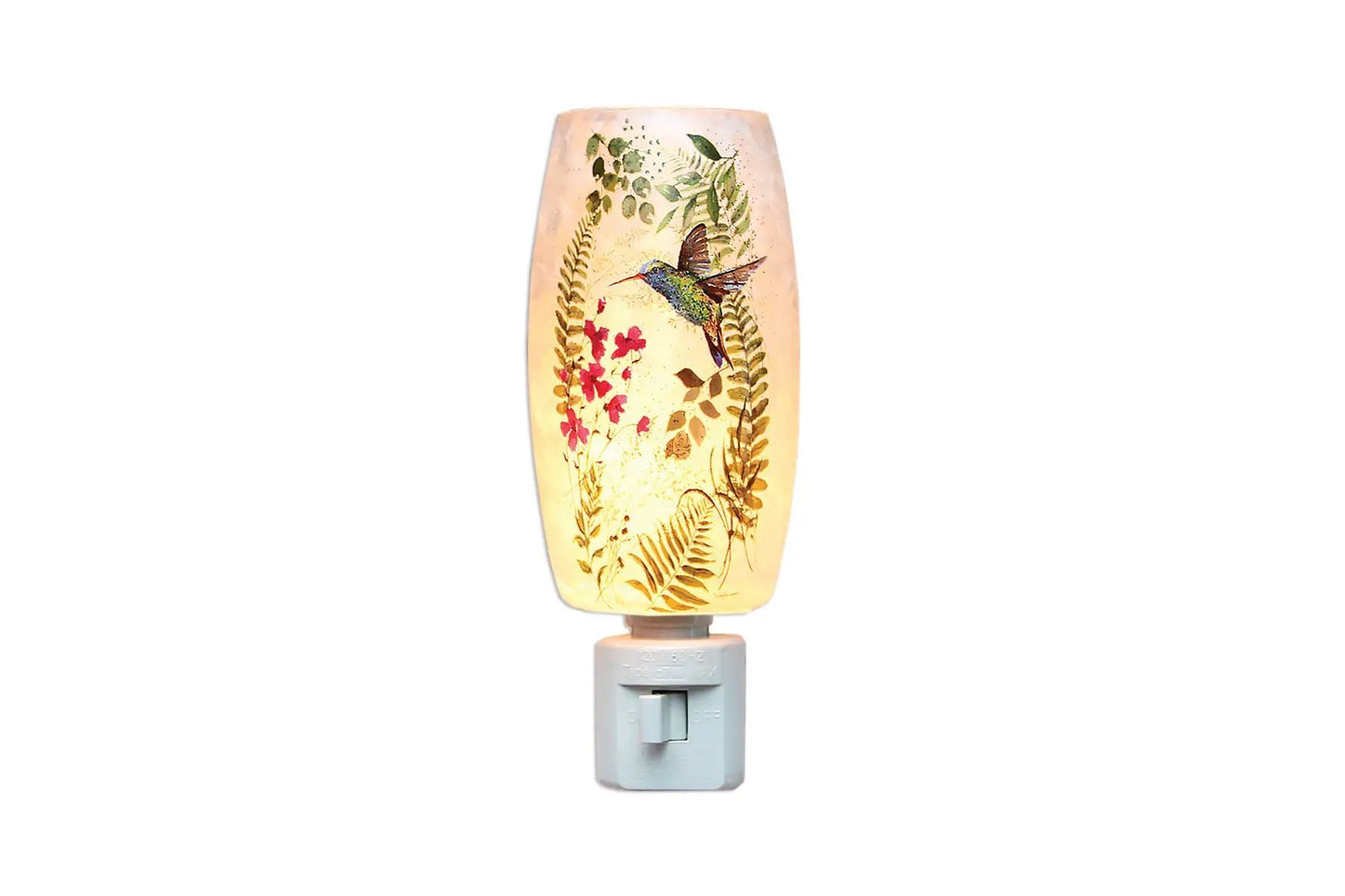 Spring Greens Night Light floral hummingbird with botanical print shade on Tampa Home & Garden Store