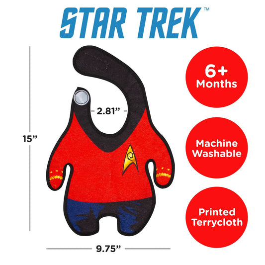 Star Trek Engineering Bib for Babies red printed terrycloth bib with black trim on Tampa Home & Garden Store