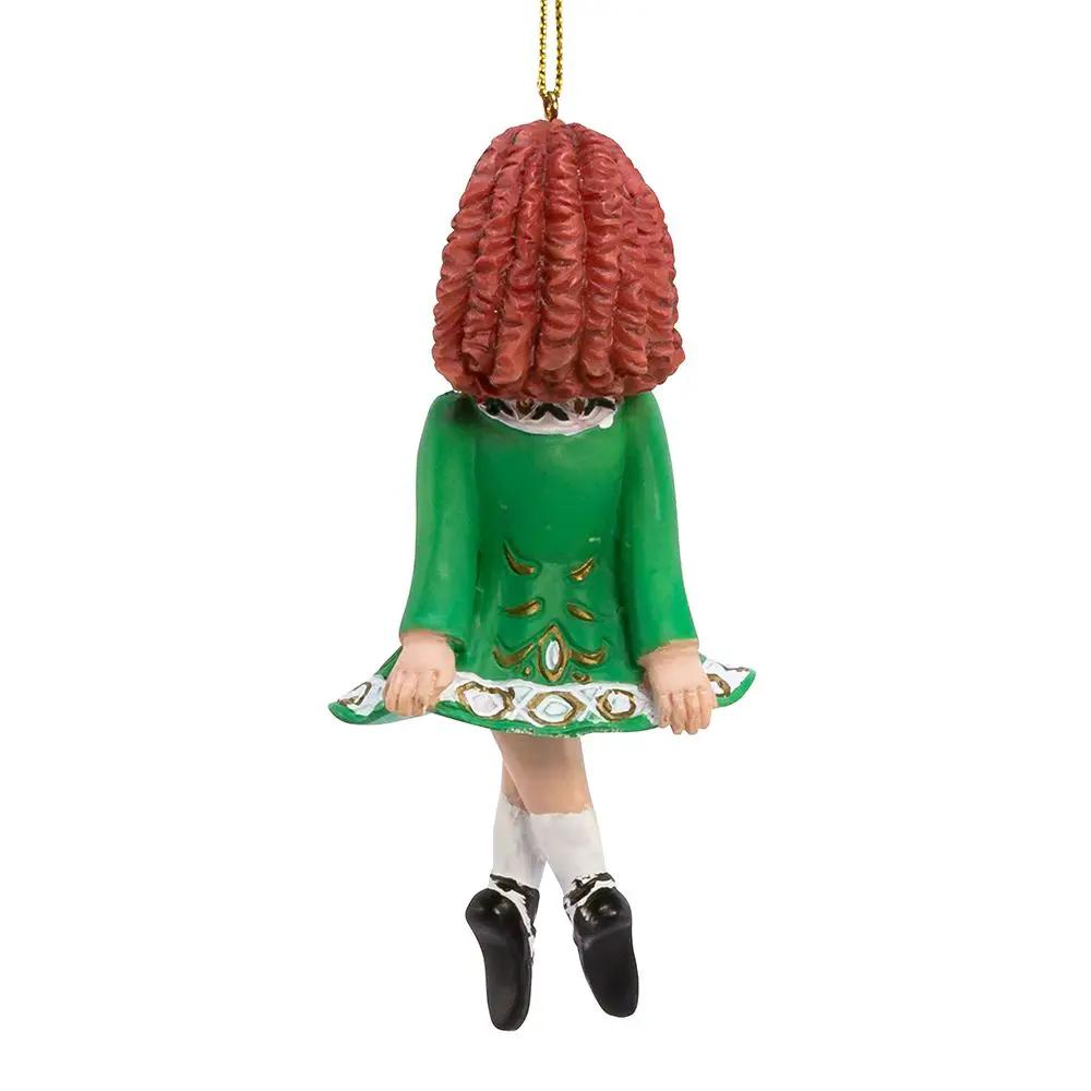 Irish Dancer Ornament in green dress with red hair, white socks, black shoes on Tampa Home & Garden Store