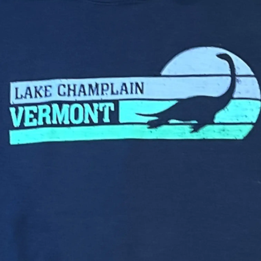 Hoodie Vermont Champ Lake Champlain Navy pullover with lake graphic and loon on Tampa Home & Garden Store