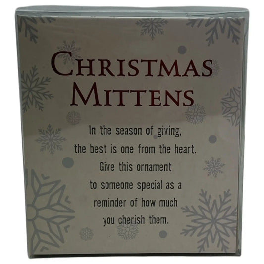Christmas Mittens with Heart Ornament packaging box, gray with snowflake accents on Tampa Home & Garden Store
