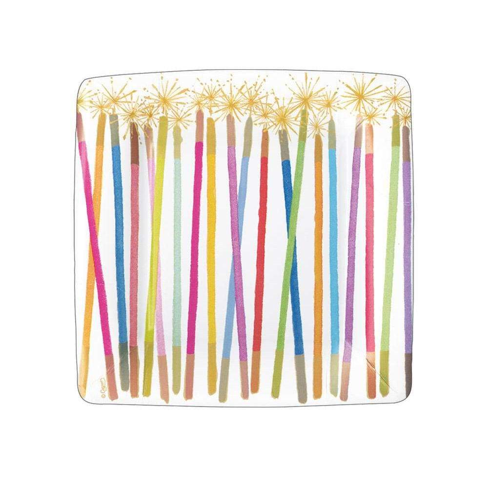 Caspari Salad and Dessert Plates square with colorful striped confetti pattern and fireworks on Tampa Home & Garden Store