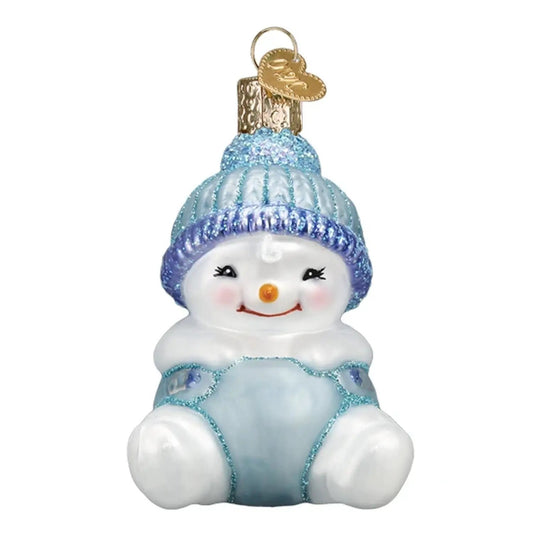 Snow Baby Boy Ornament with glittery icy blue hat and matching suit on Tampa Home & Garden Store