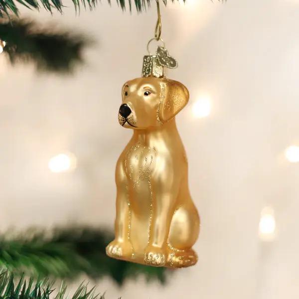 Yellow Labrador glass ornament gold finish by The Country Christmas Loft for dog lovers on Tampa Home & Garden Store