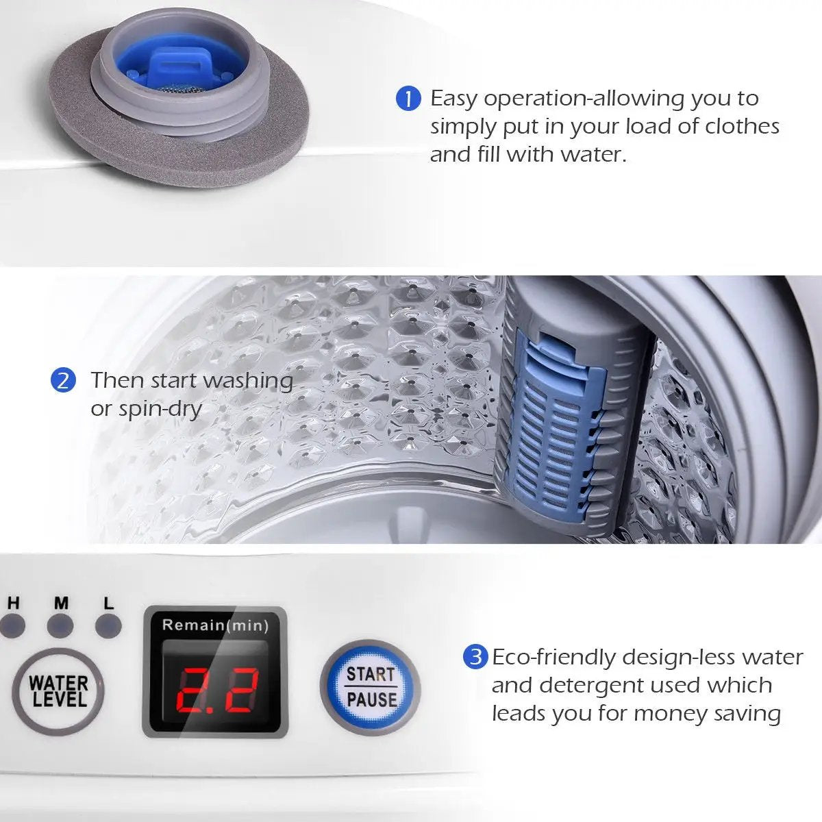 Portable 7.7 lbs Automatic Laundry Washing Machine with Drain Pump - Tampa Home & Garden Store