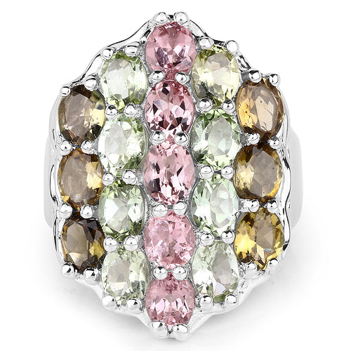 Sterling silver ring with tourmaline cluster in pink, green, brown and yellow by Bids.com on Tampa Home & Garden Store