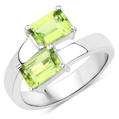 2.00 Carat Genuine Peridot Sterling Silver Ring with two emerald-cut stones by Bids.com on Tampa Home & Garden Store