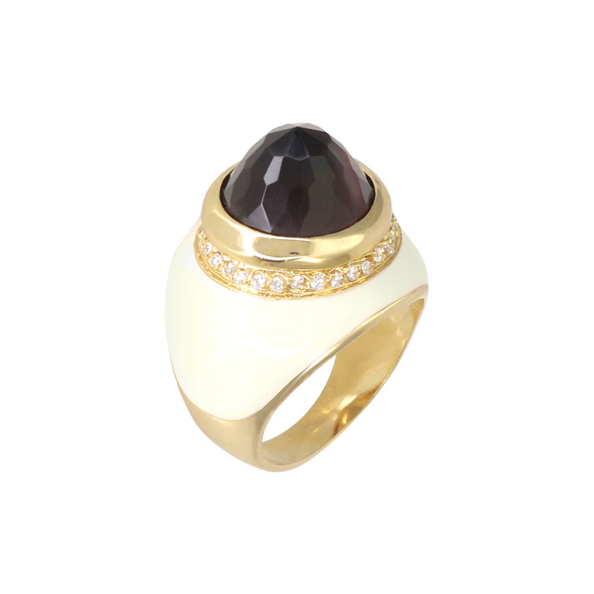Cocktail ring with black faceted gemstone, gold band, diamond halo by Lauren G Adams on Tampa Home & Garden Store