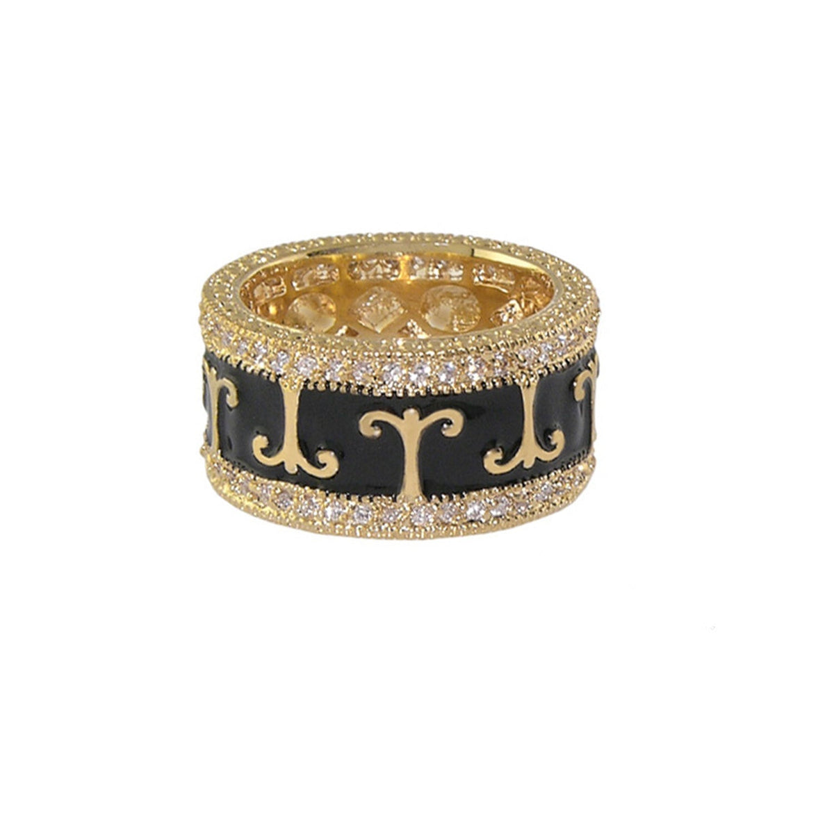Renaissance Style Ring β PavΓ© Edge Scroll gold band with black enamel and diamonds on Tampa Home & Garden Store