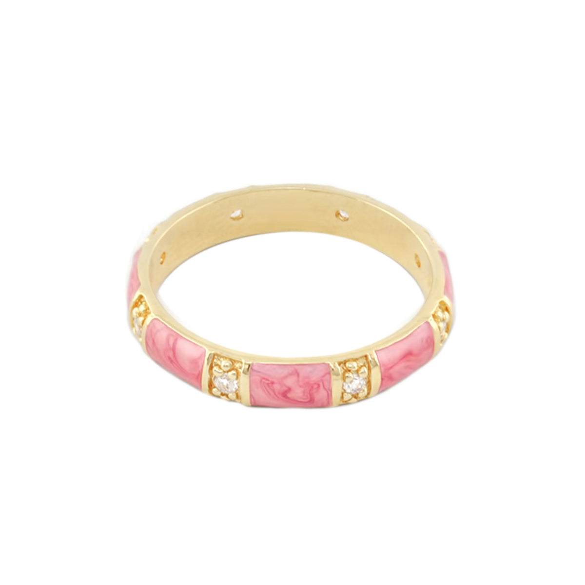 Santa Barbara Ring, Lauren G Adams gold tone stackable ring with pink enamel and crystals on Tampa Home & Garden Store