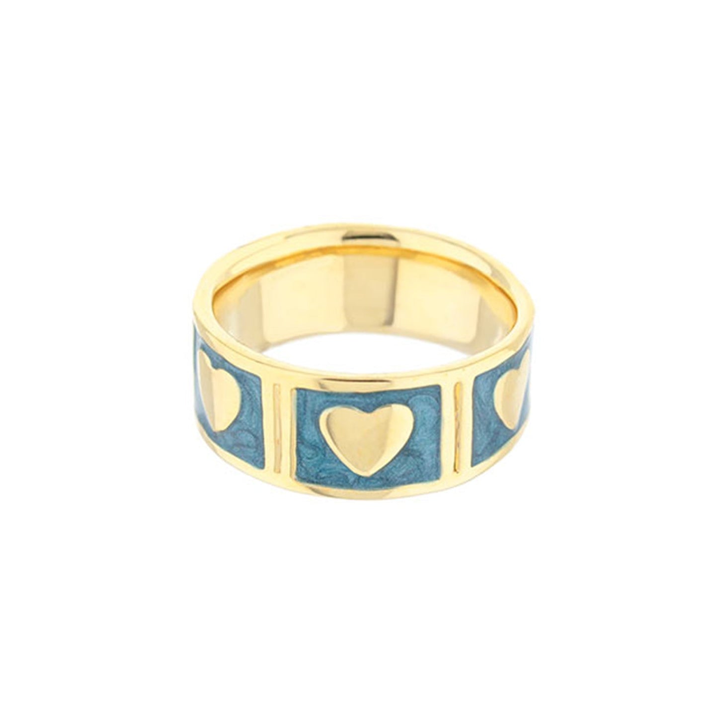 Lots of Love Ring Band, gold with blue enamel heart panels, Lauren G Adams on Tampa Home & Garden Store