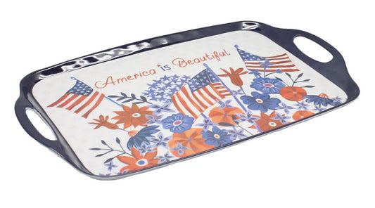 Stars and Stripes Rectangular Serving Tray navy border flags and The Country Christmas Loft on Tampa Home & Garden Store