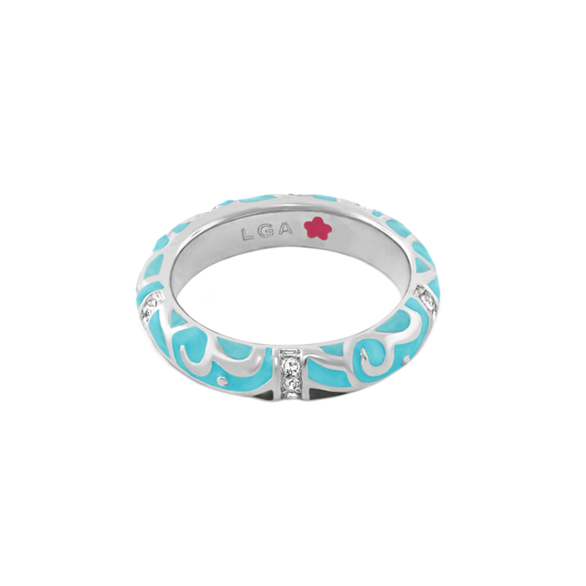 Stackable Desire Ring — Scroll Pavé turquoise enamel with diamonds, Lauren G Adams ring on Tampa Home & Garden Store
