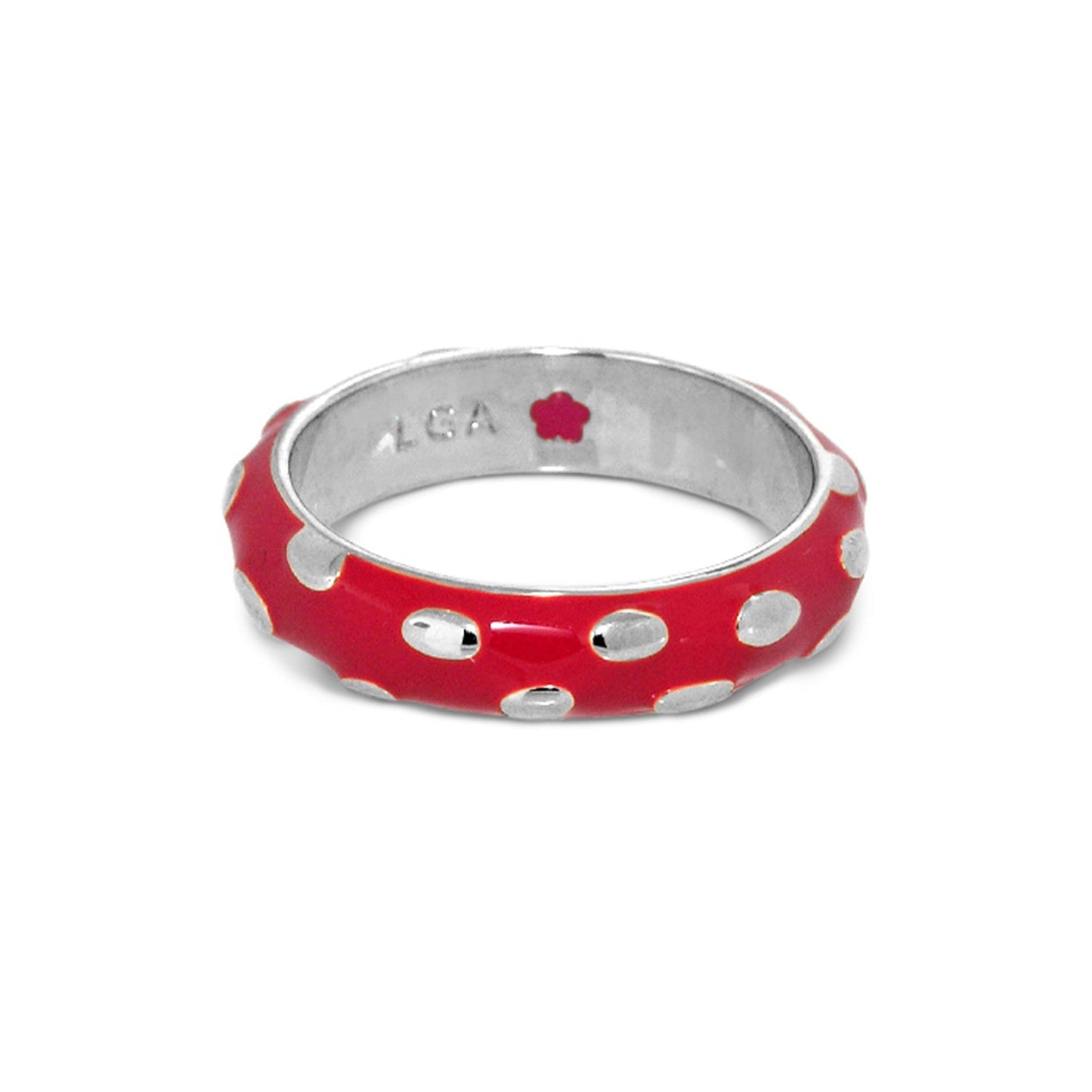 Tiny Dots Stackable Ring red enamel band with silver polka dots by Lauren G Adams on Tampa Home & Garden Store