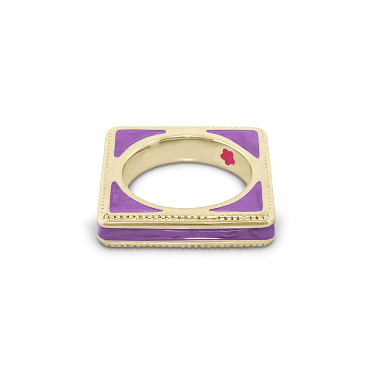 Sea Diamonds Stackable Ring by Lauren G Adams, square gold-tone band with purple enamel corners on Tampa Home & Garden Store